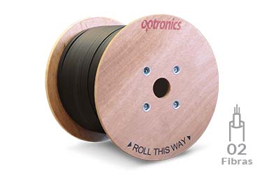 Carrete de 2 Km Cable de Fibra Óptica  Int-Ext DROP PLANO Fig. 8 con mensajero de acero Monomodo 9/125 G.657.A2 de 2 hilos Cero Halogeno
