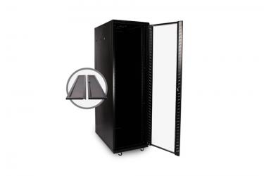 Gabinete de piso 42 unidades profundo con puerta de cristal ranurada y doble sección